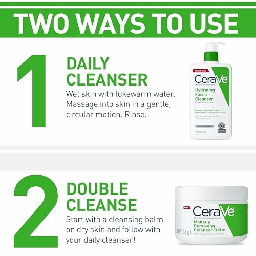 Two ways to use CeraVe: daily cleanser and double cleanse.