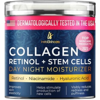 Collagen retinol and stem cells day night moisturizer jar.