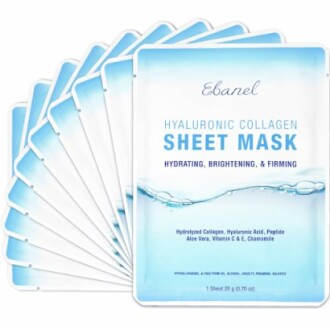 Ebanel Hyaluronic Collagen Sheet Mask for hydrating, brightening, and firming.