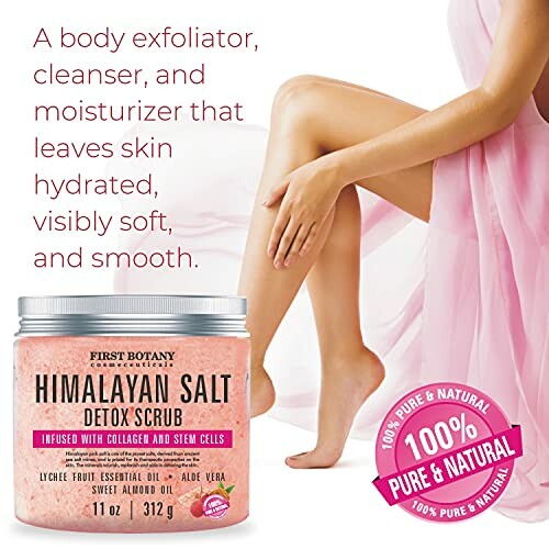 Himalayan salt detox scrub with collagen and stem cells for body exfoliation and hydration.