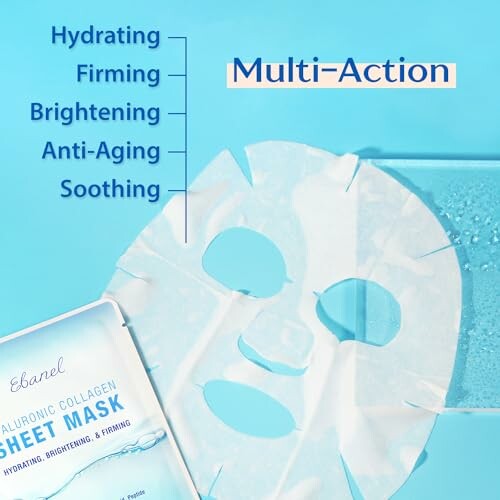 Collagen sheet mask with benefits: hydrating, firming, brightening, anti-aging, soothing.