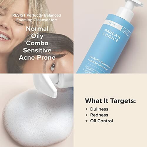 Paula's Choice Perfectly Balanced Foaming Cleanser for various skin types highlighting its benefits.