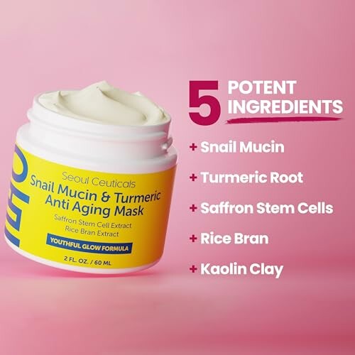 Seoul Ceuticals Snail Mucin & Turmeric Anti Aging Mask with five potent ingredients.